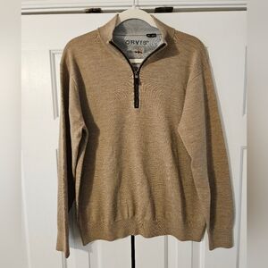 Orvis Merino Wool 1/4 Zip Pullover Sweater Brown Medium Long Sleeve